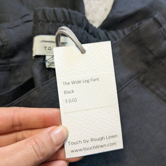 NEW Rough Linen Touch 100% Linen Pants Black Wide Pull On Elastic Large - Picture 3 of 10